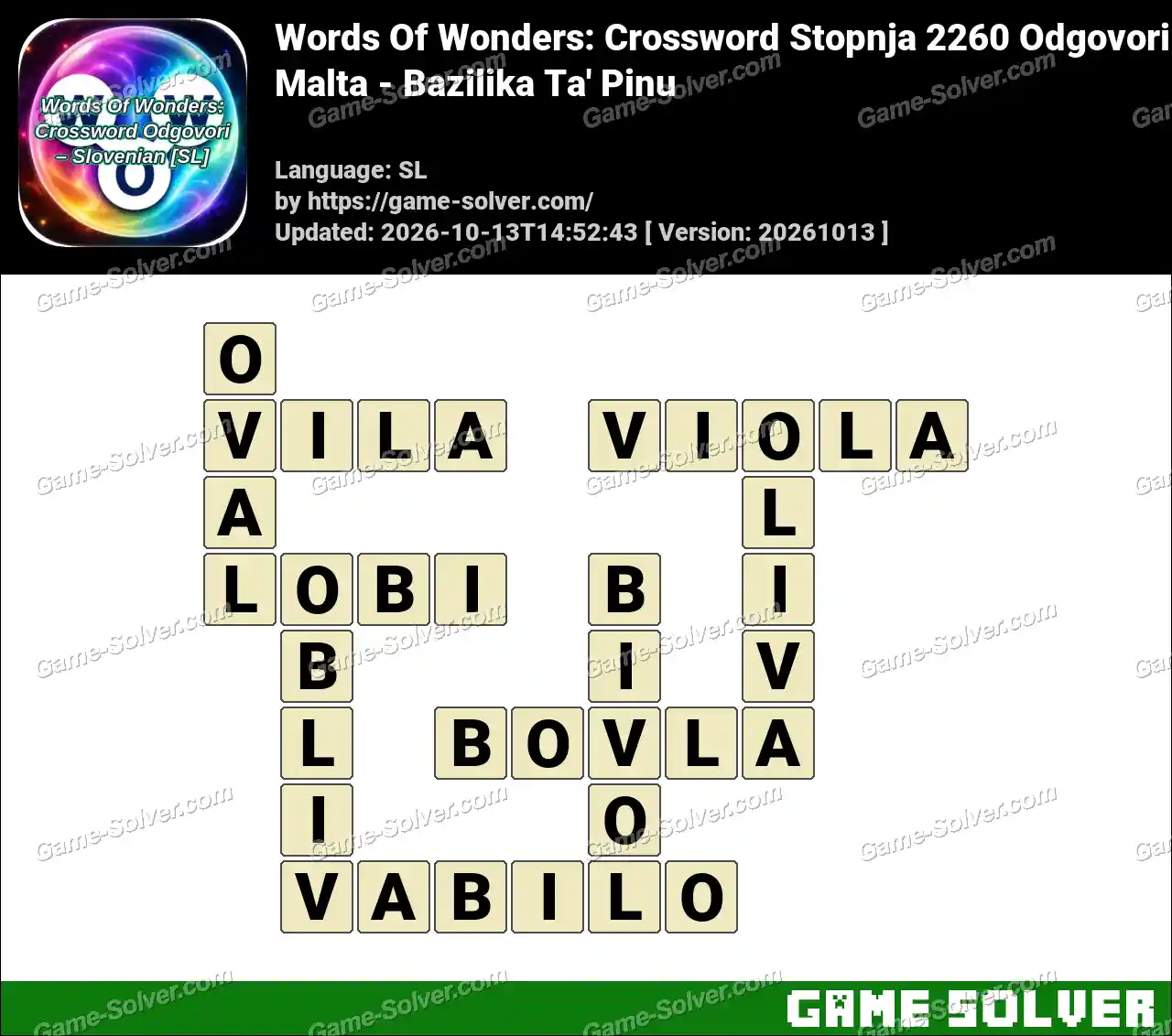 Words Of Wonders: Crossword Stopnja 2260 Odgovori – Malta – Bazilika Ta’ Pinu